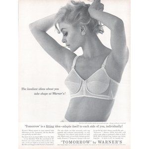 1961 Warner's Tomorrow Bra Vintage Print Ad Topless Blonde Pearl Earrings 60s